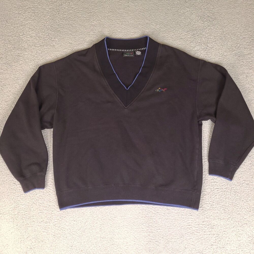 Vintage Greg Norman Sweater Mens XL Black Pullover Golf V-Neck Cotton